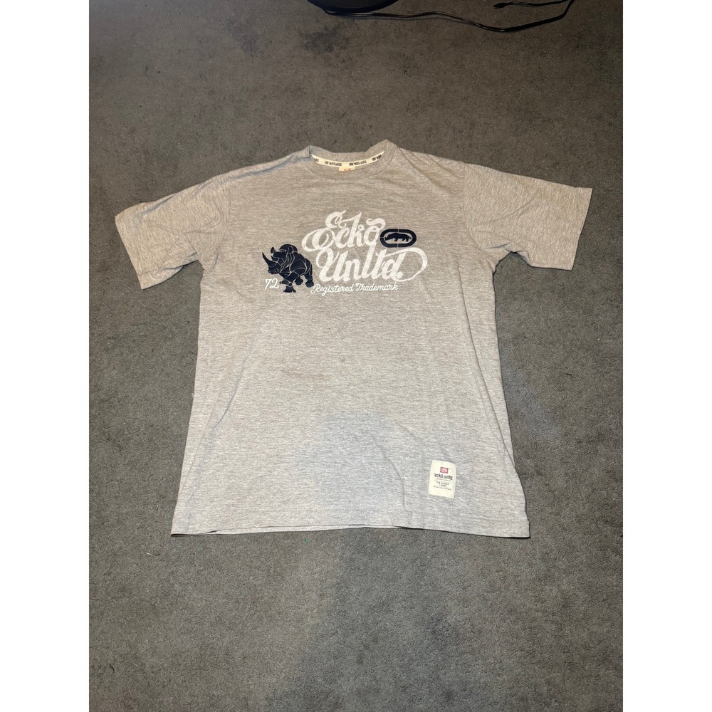 Ecko Unltd Mens Rhino Logo Graphic T-Shirt Gray Short Sleeve Streetwear Size M‎